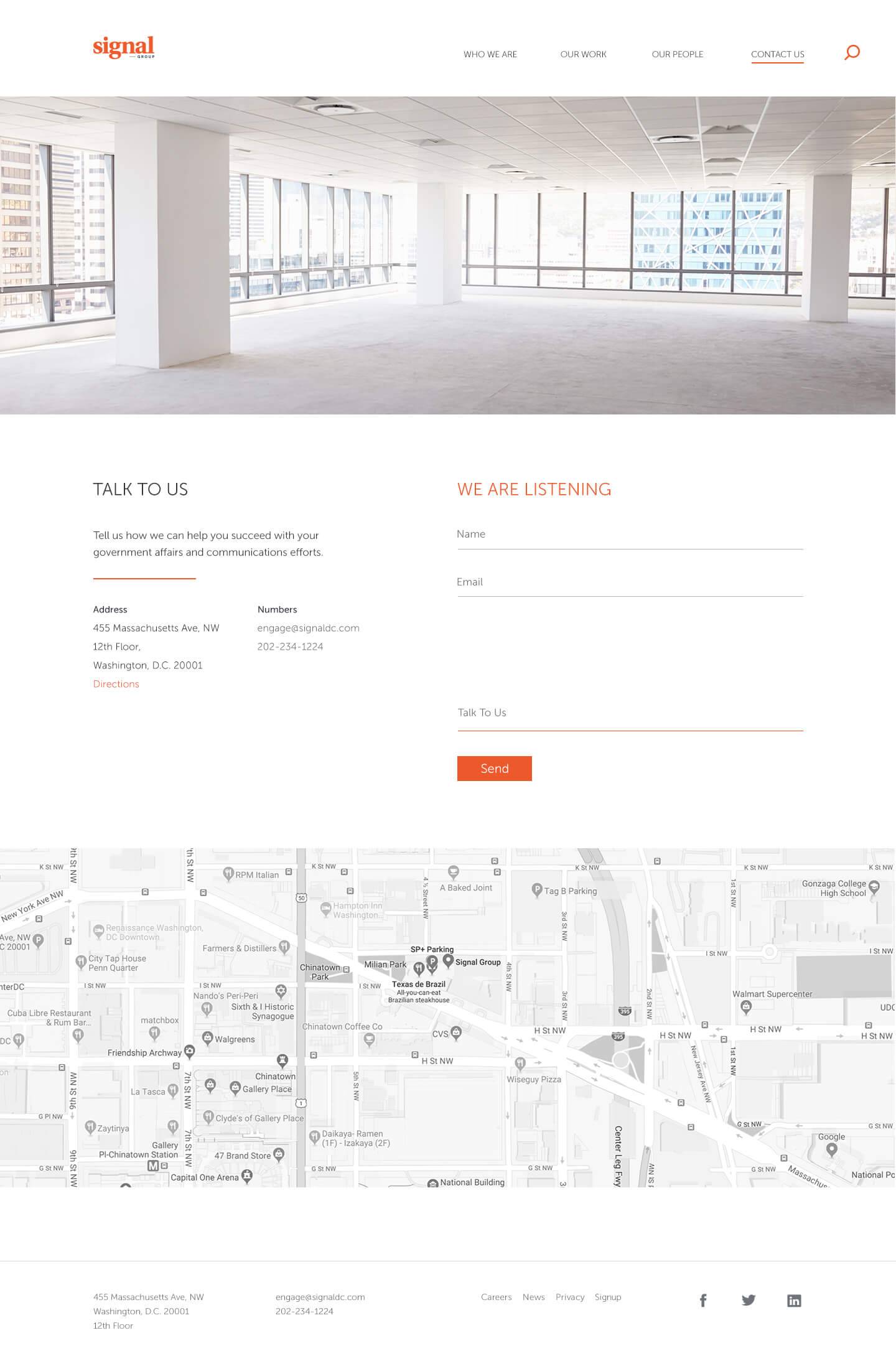 Signal contact page — inquiry form and office information
